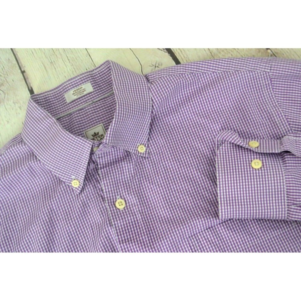 PETER MILLAR Crown Finish Long Sleeve Button Front Shirt SIZE‎ MED Purple Check